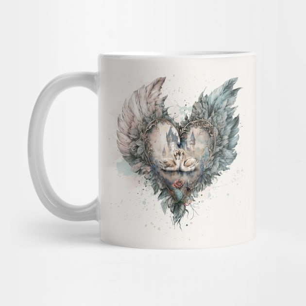 Fairytale Swans in Feathered Heart by HolidayBug